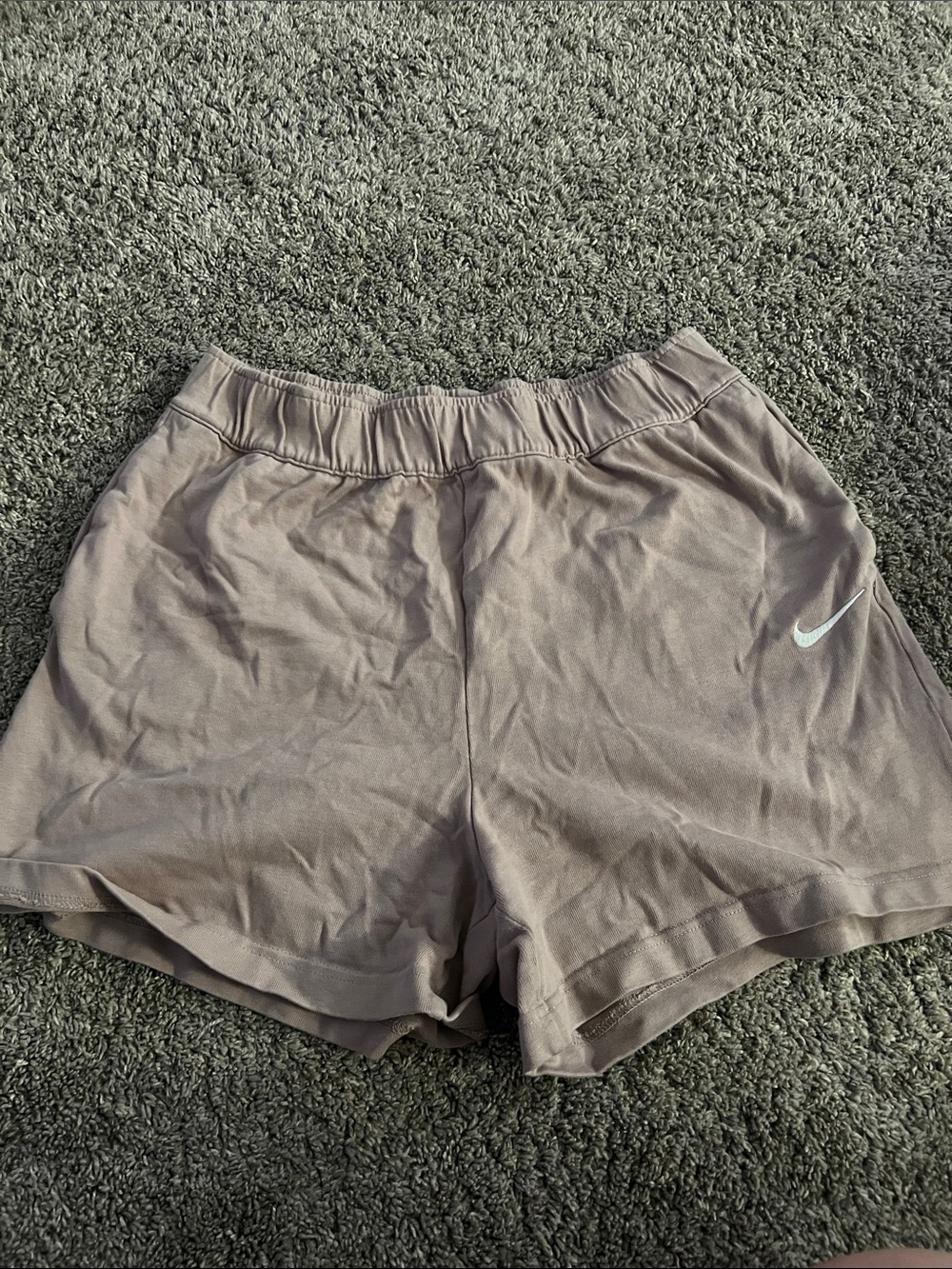 Nike Women’s Taupe Gray Athletic Shorts with White Swoosh